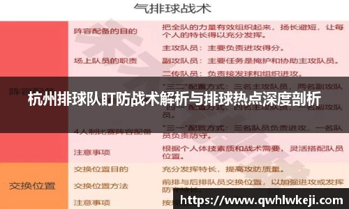 杭州排球队盯防战术解析与排球热点深度剖析